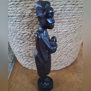 Hand Carved Hard Dark Stained Wood African Mother and child Figurine Sculpture